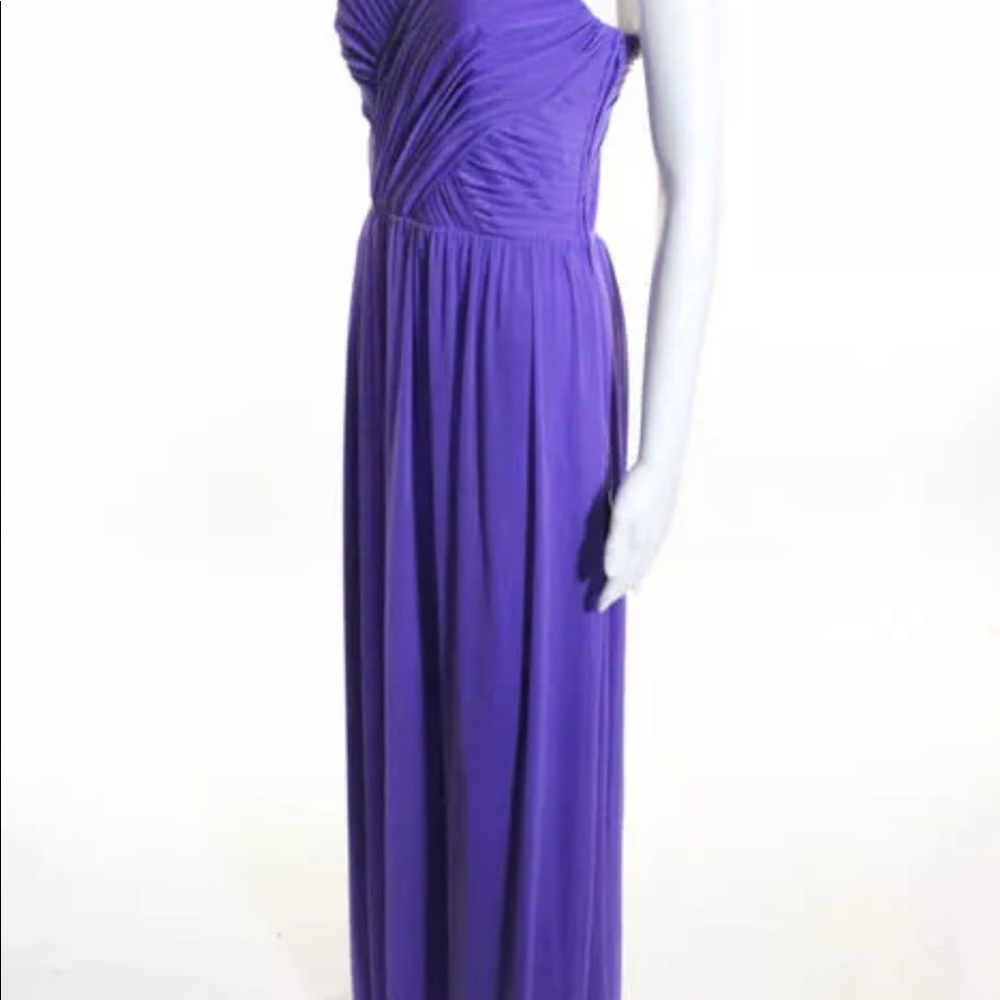 Adrianna Papell Purple Beaded Pleated Evening Gown